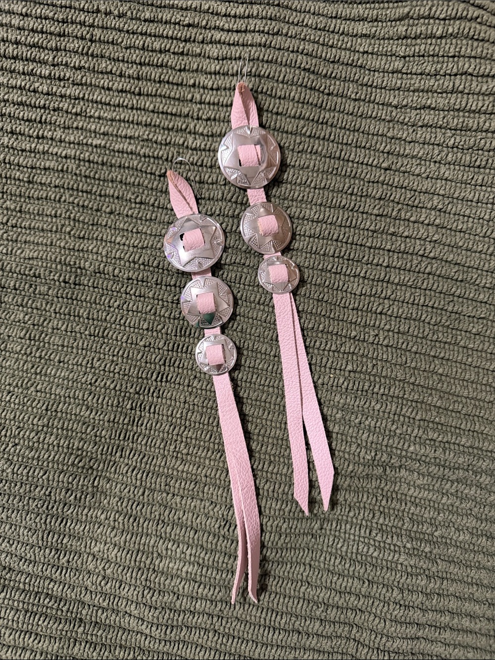Saddle Tramp Pink Leather Tassel Concho Earrings - Women's Accessories
